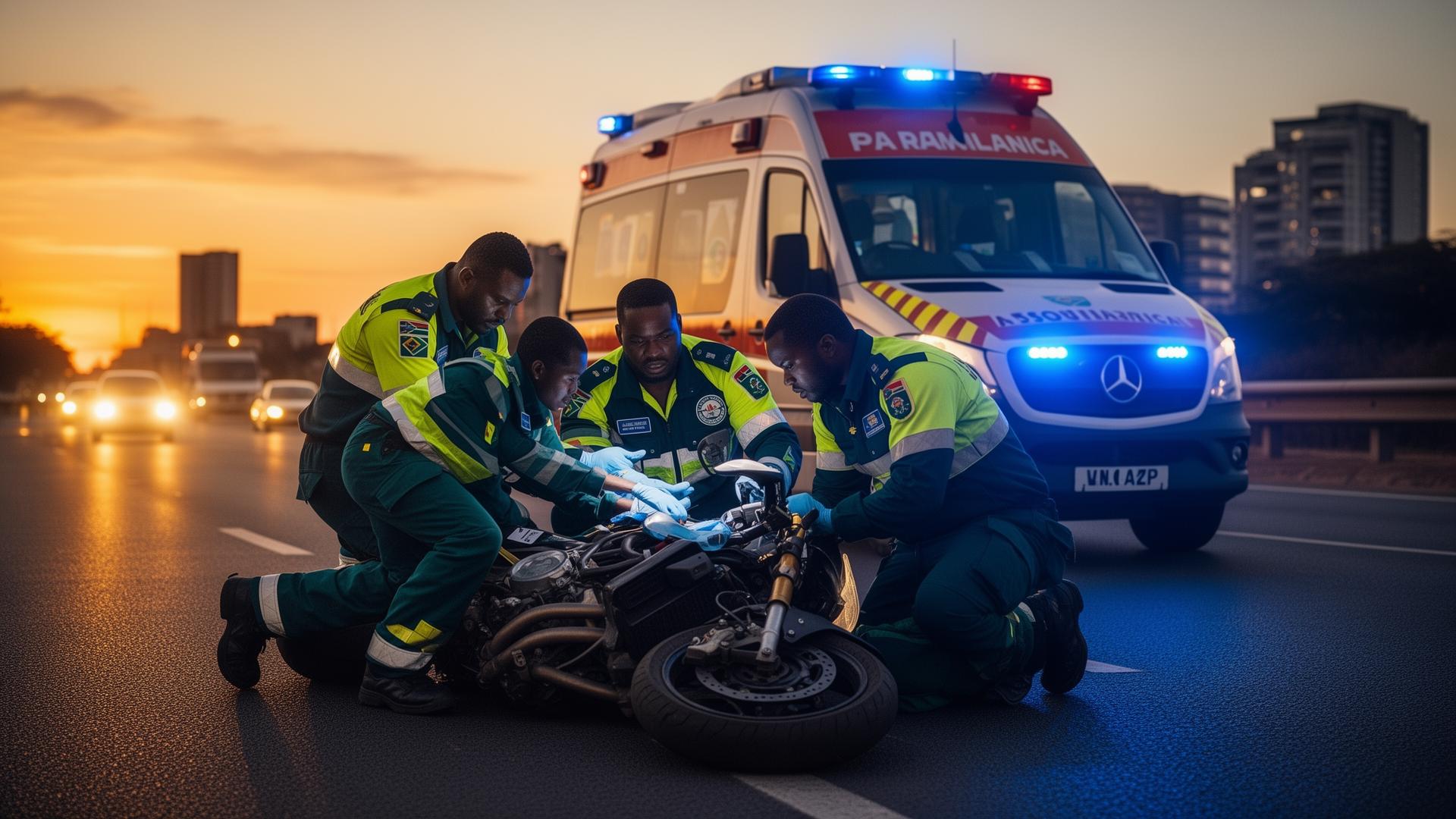 South African paramedics responding to a motorcycle emergency